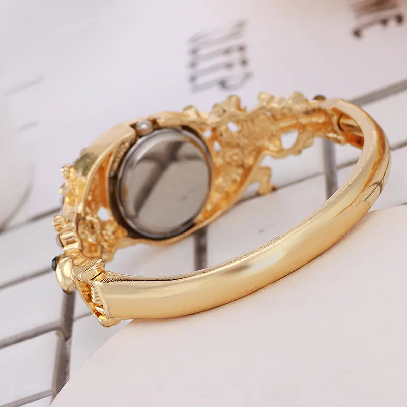 Rhinestone K Gold Bracelet Watch for Women