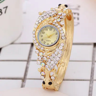 Rhinestone K Gold Bracelet Watch for Women
