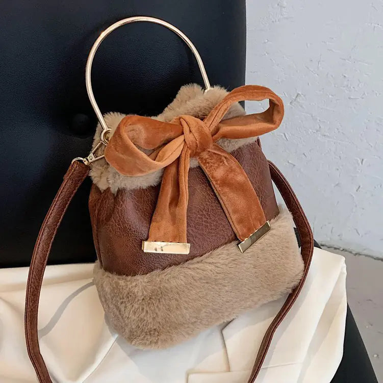 Faux Fur Bucket Bag for Women – Trendy Winter Shoulder Bag