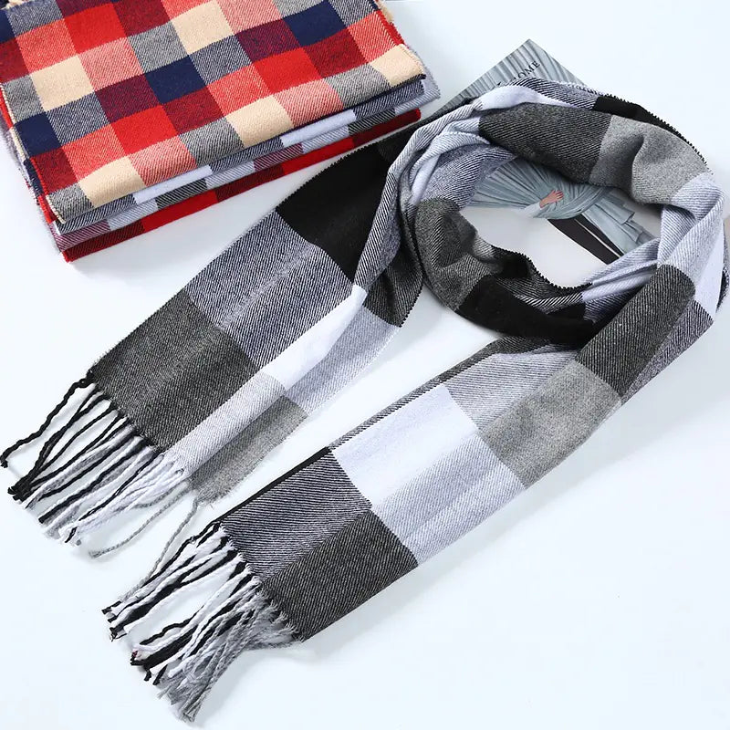 Thick Plaid Winter Scarf for Women — Warm Soft Cashmere-Feel Shawl | Cozy Long Winter Fashion Wrap