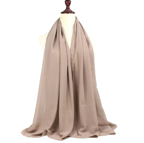 Elegant Pearl Chiffon Scarf - Solid Color Muslim Shawl (Women's)