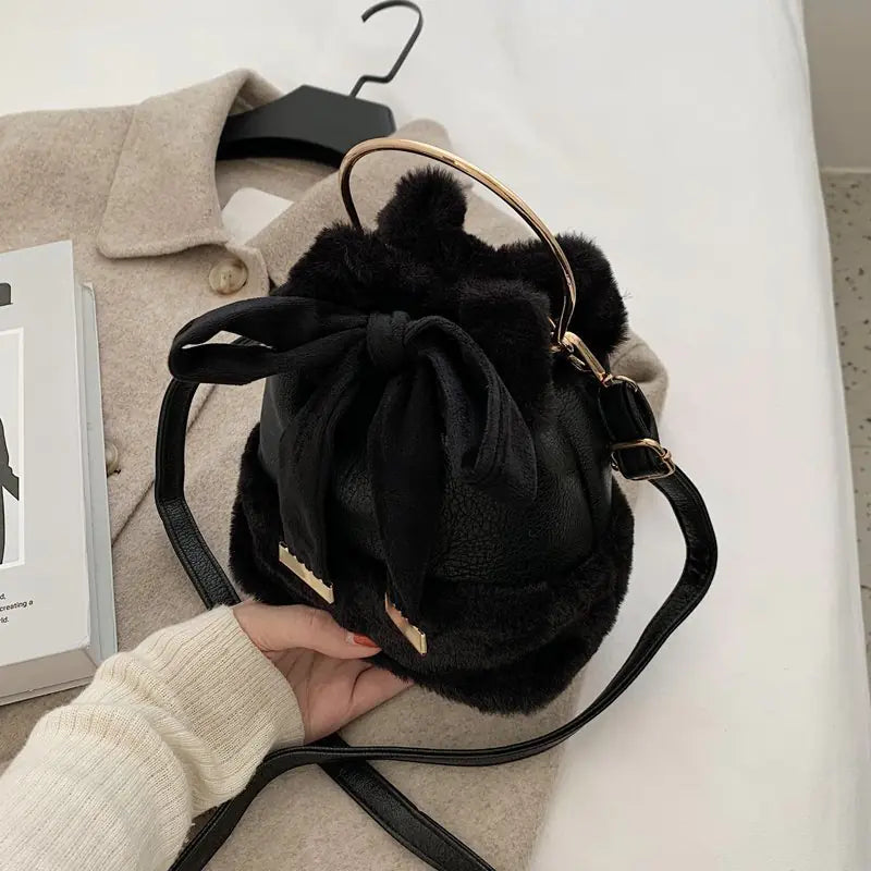 Faux Fur Bucket Bag for Women – Trendy Winter Shoulder Bag