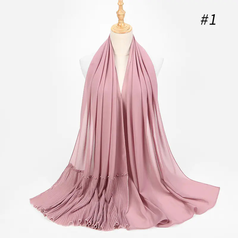 Premium Pearl Chiffon Muslim Hijab – 23 Colors Long Crimped Scarf for Women | Soft Lightweight Modest Headscarf"