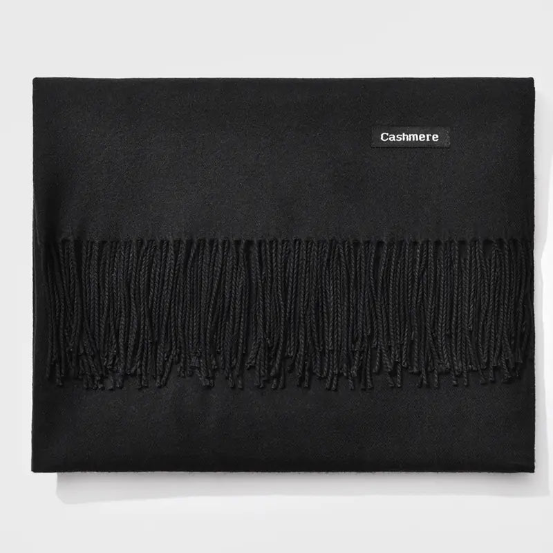Solid Color Cashmere Feel Scarf with Fringes – Soft Winter Shawl for Women