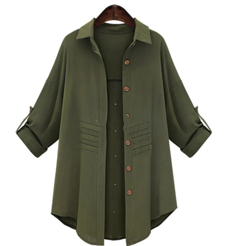 Plus Size Long Sleeve Casual Shirt Jacket for Women