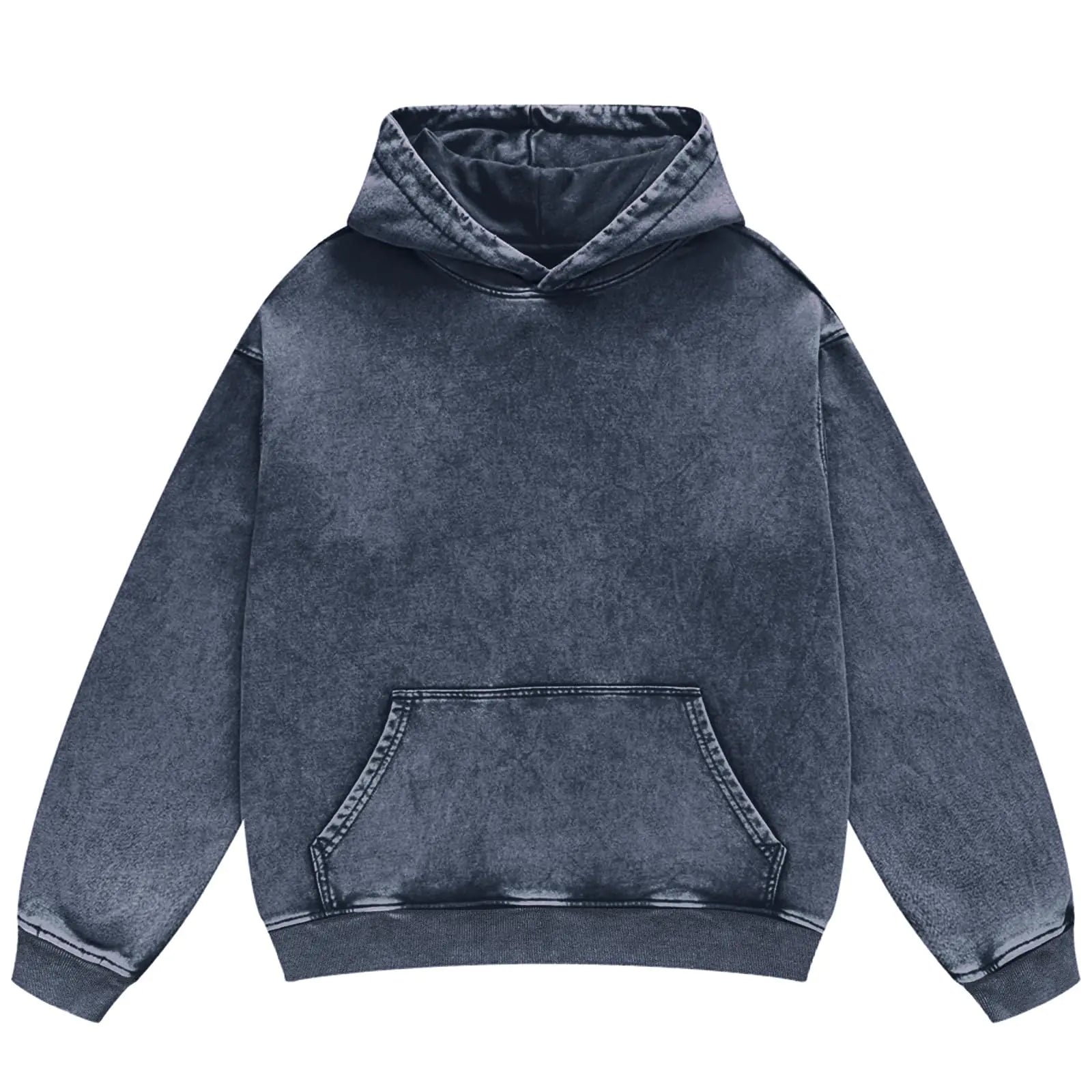 FAIABLE Acid Wash Hoodie Unisex Oversized Vintage Hoodie Heavyweight Hoodie Distress Washed Hoodies Sweatshirt Fleece Cotton Hoodie for Men Women Couples Streetwear College Blue