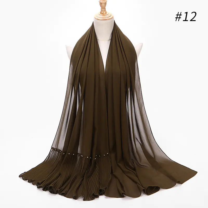 Premium Pearl Chiffon Muslim Hijab – 23 Colors Long Crimped Scarf for Women | Soft Lightweight Modest Headscarf"