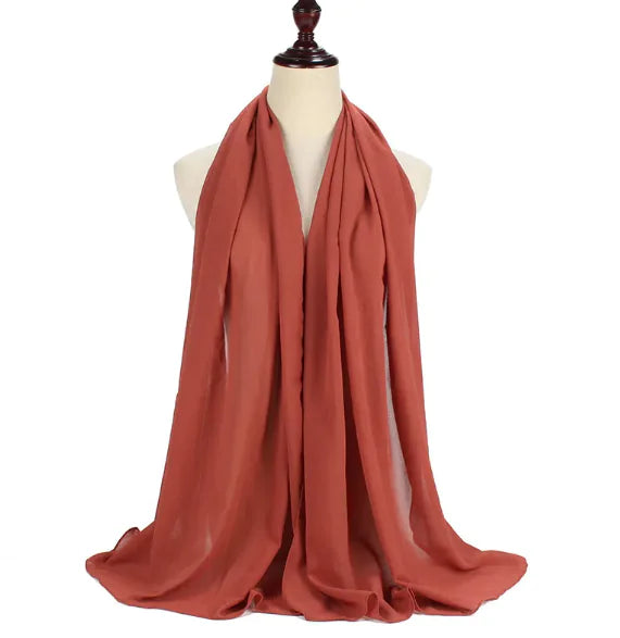 Elegant Pearl Chiffon Scarf - Solid Color Muslim Shawl (Women's)
