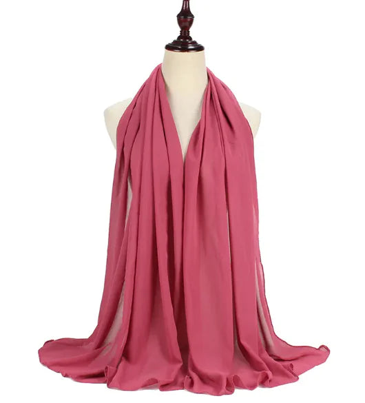 Elegant Pearl Chiffon Scarf - Solid Color Muslim Shawl (Women's)