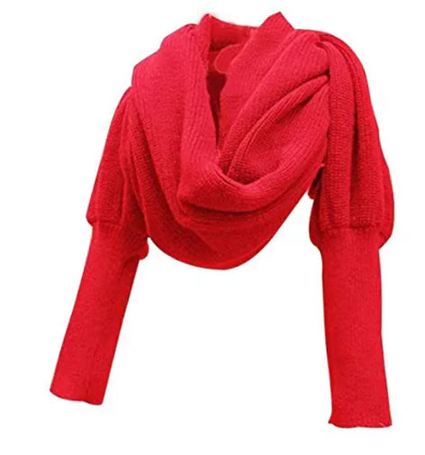Cozy Knit Wool Shawl with Sleeves – Women’s Winter Warm Scarf Wrap