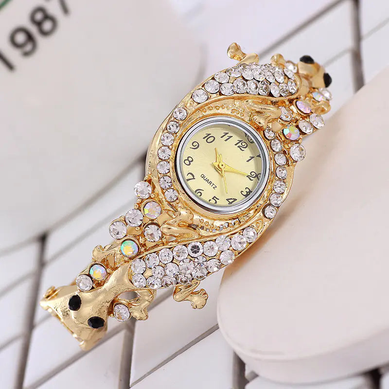 Rhinestone K Gold Bracelet Watch for Women