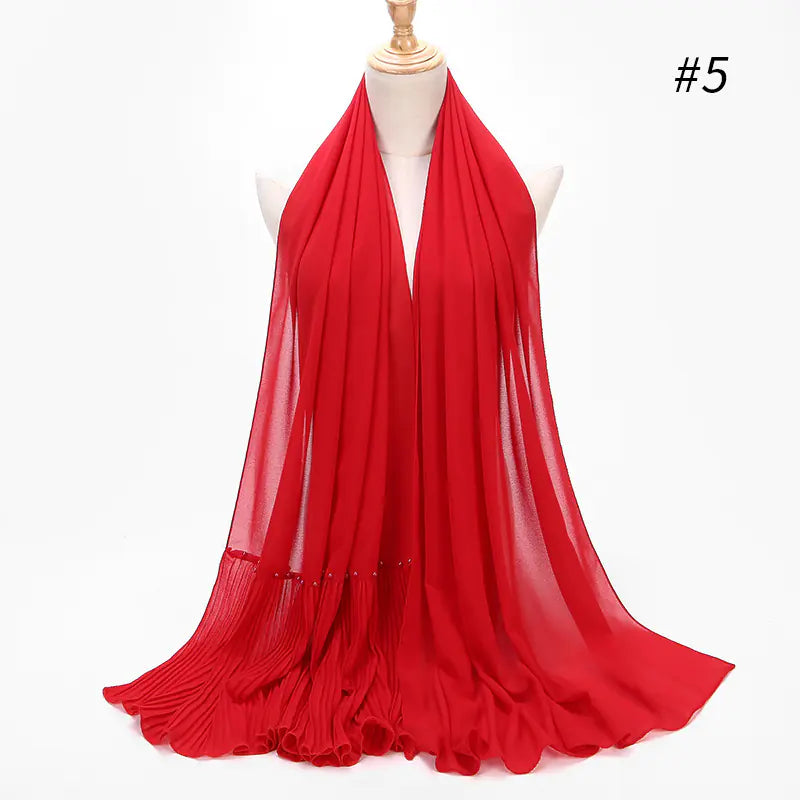 Premium Pearl Chiffon Muslim Hijab – 23 Colors Long Crimped Scarf for Women | Soft Lightweight Modest Headscarf"