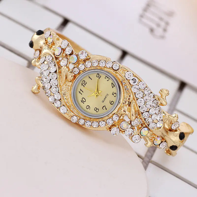 Rhinestone K Gold Bracelet Watch for Women