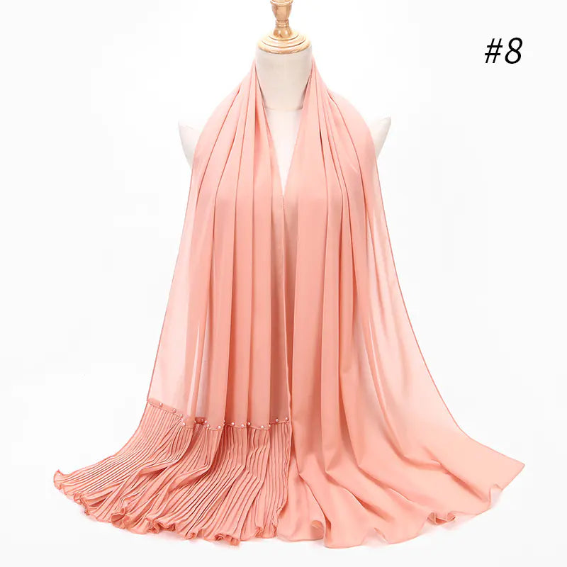 Premium Pearl Chiffon Muslim Hijab – 23 Colors Long Crimped Scarf for Women | Soft Lightweight Modest Headscarf"