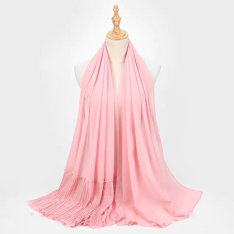 Premium Pearl Chiffon Muslim Hijab – 23 Colors Long Crimped Scarf for Women | Soft Lightweight Modest Headscarf"