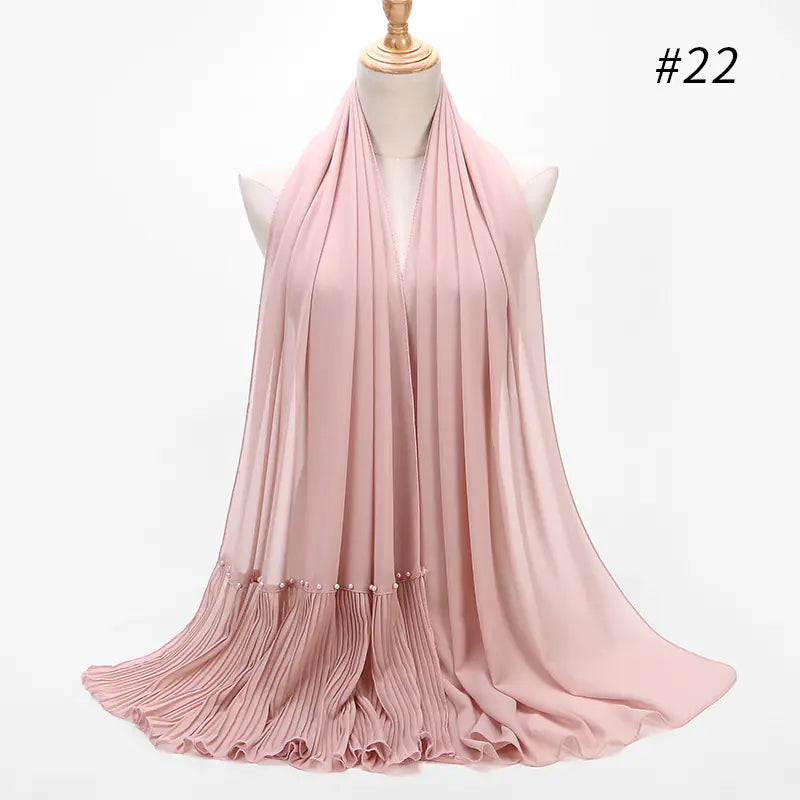 Premium Pearl Chiffon Muslim Hijab – 23 Colors Long Crimped Scarf for Women | Soft Lightweight Modest Headscarf"