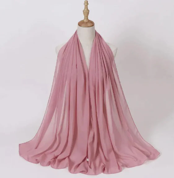 Elegant Pearl Chiffon Scarf - Solid Color Muslim Shawl (Women's)