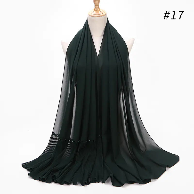 Premium Pearl Chiffon Muslim Hijab – 23 Colors Long Crimped Scarf for Women | Soft Lightweight Modest Headscarf"