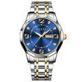 Two-Tone Stainless Steel Men’s Watch – Luxury Blue Dial Date Display | Waterproof Classic Men’s Wristwatch