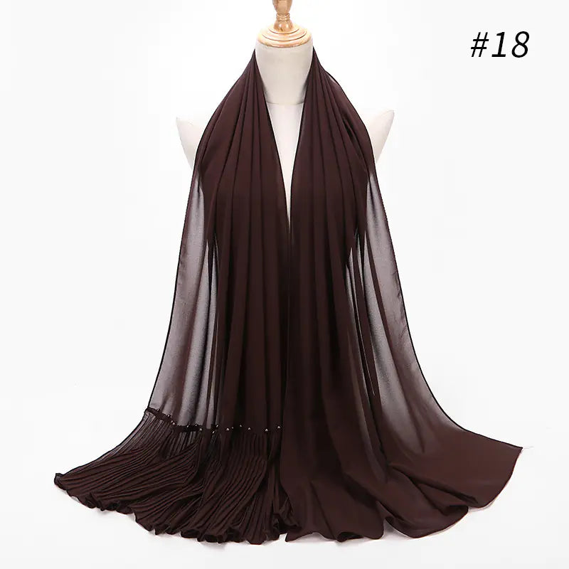 Premium Pearl Chiffon Muslim Hijab – 23 Colors Long Crimped Scarf for Women | Soft Lightweight Modest Headscarf"