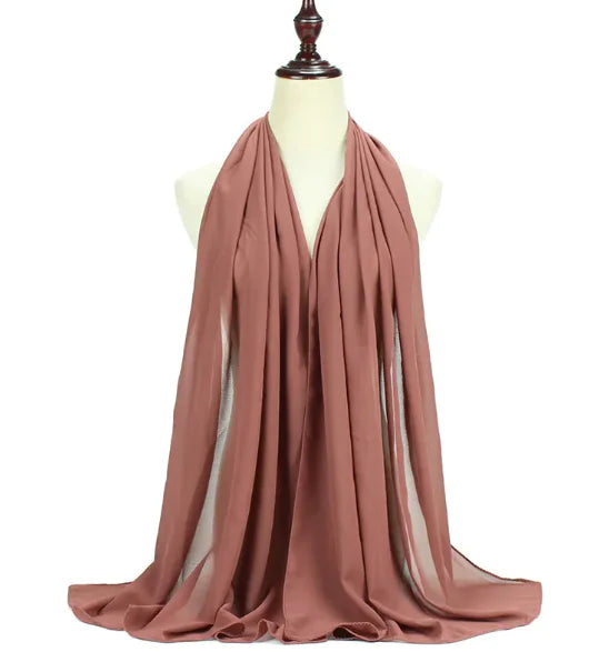 Elegant Pearl Chiffon Scarf - Solid Color Muslim Shawl (Women's)