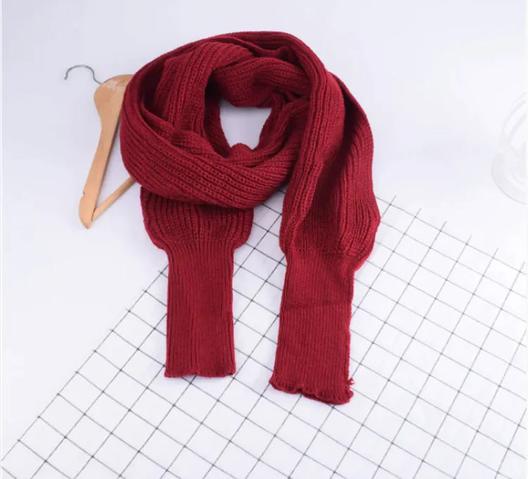 Cozy Knit Wool Shawl with Sleeves – Women’s Winter Warm Scarf Wrap