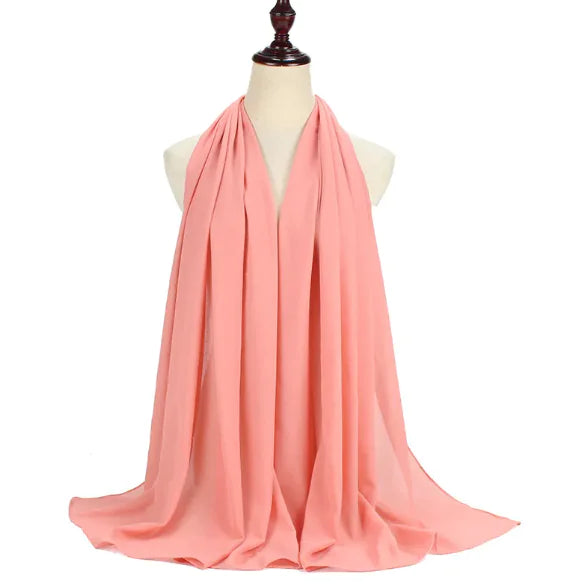 Elegant Pearl Chiffon Scarf - Solid Color Muslim Shawl (Women's)