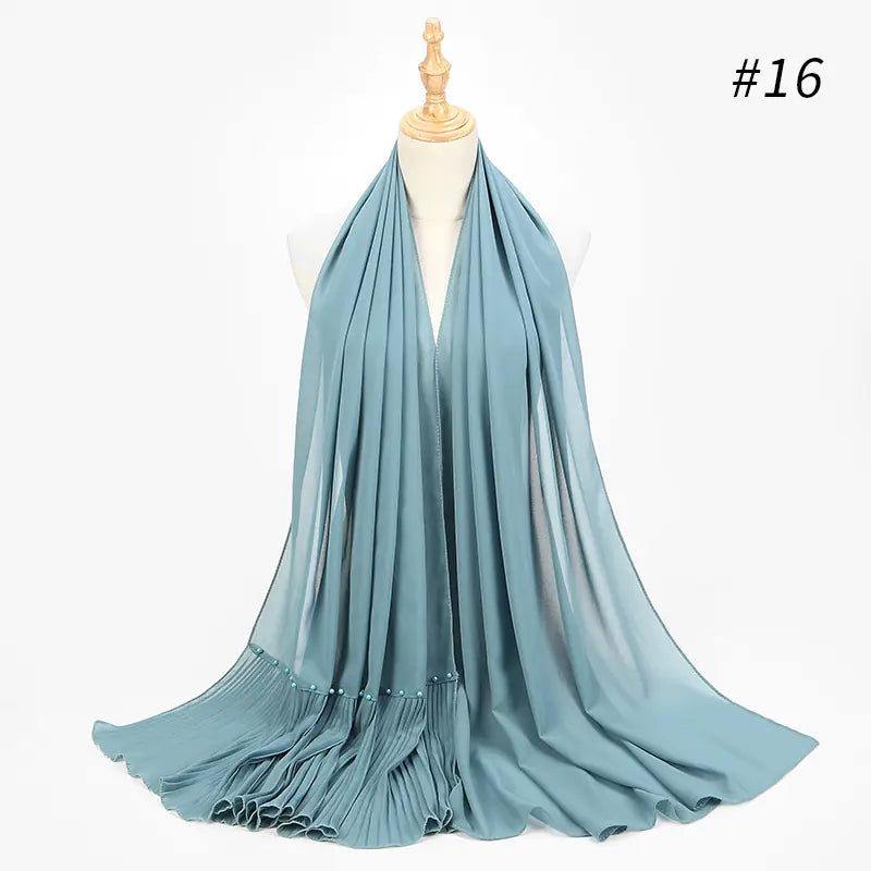 Premium Pearl Chiffon Muslim Hijab – 23 Colors Long Crimped Scarf for Women | Soft Lightweight Modest Headscarf"