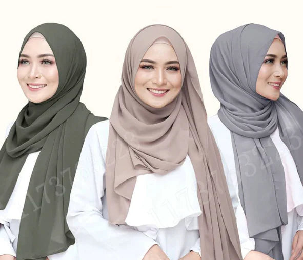 Elegant Pearl Chiffon Scarf - Solid Color Muslim Shawl (Women's)