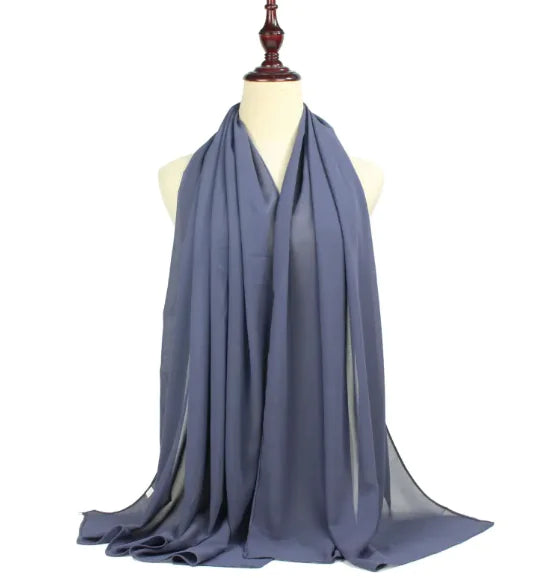 Elegant Pearl Chiffon Scarf - Solid Color Muslim Shawl (Women's)