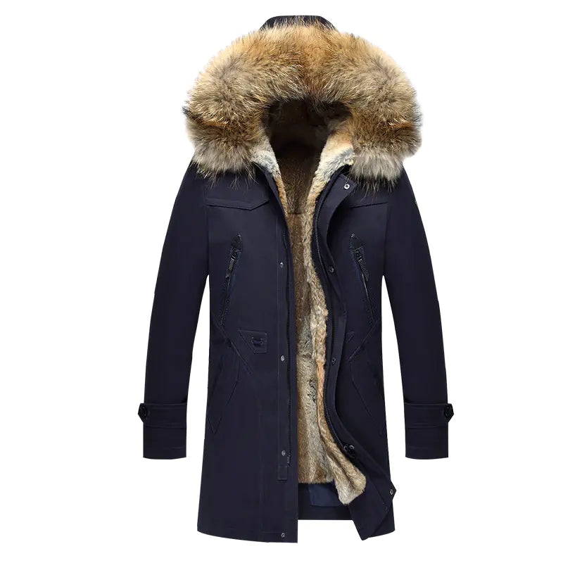 Men's Slim Fit Hooded Leather Fur Coat (Winter)