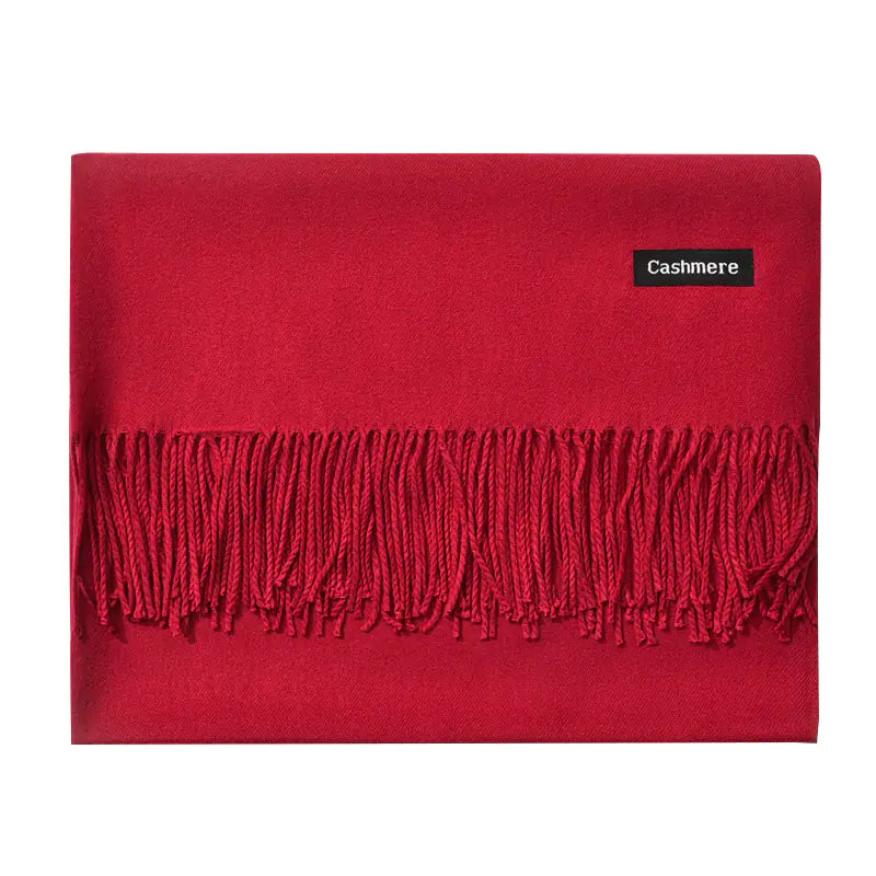 Solid Color Cashmere Feel Scarf with Fringes – Soft Winter Shawl for Women