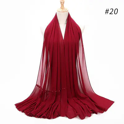 Premium Pearl Chiffon Muslim Hijab – 23 Colors Long Crimped Scarf for Women | Soft Lightweight Modest Headscarf"