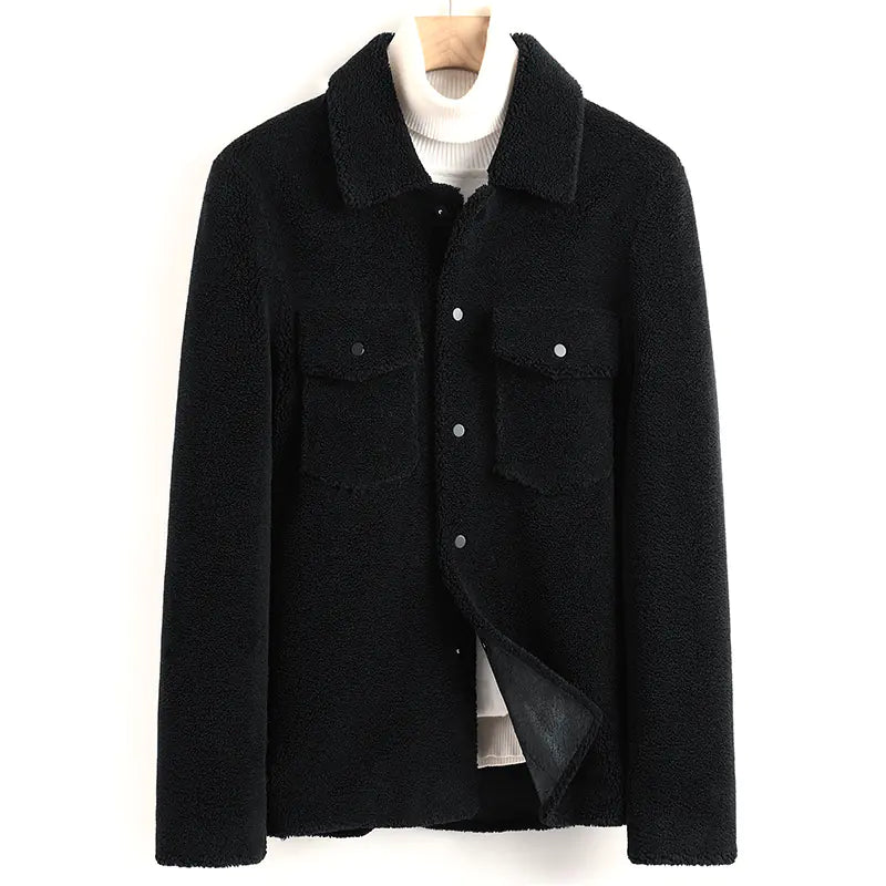 Casual Lambskin Shearling Coat for Men, Korean Style