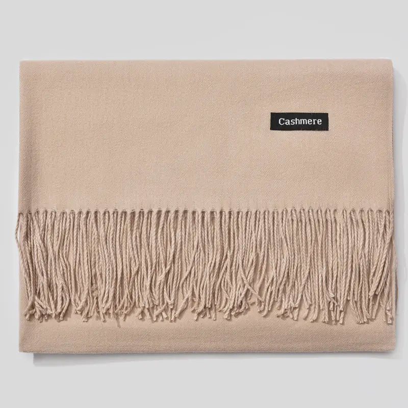 Solid Color Cashmere Feel Scarf with Fringes – Soft Winter Shawl for Women