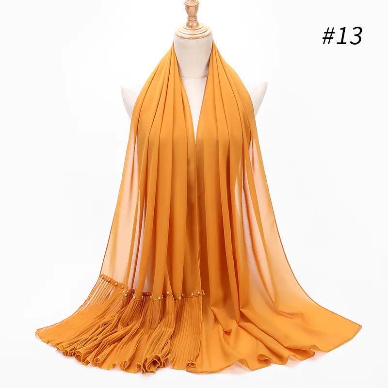 Premium Pearl Chiffon Muslim Hijab – 23 Colors Long Crimped Scarf for Women | Soft Lightweight Modest Headscarf"