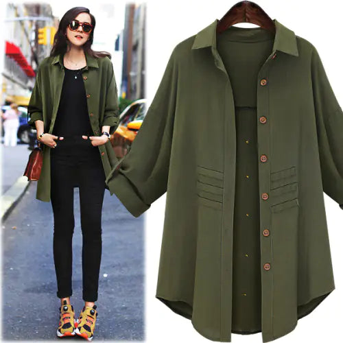 Plus Size Long Sleeve Casual Shirt Jacket for Women
