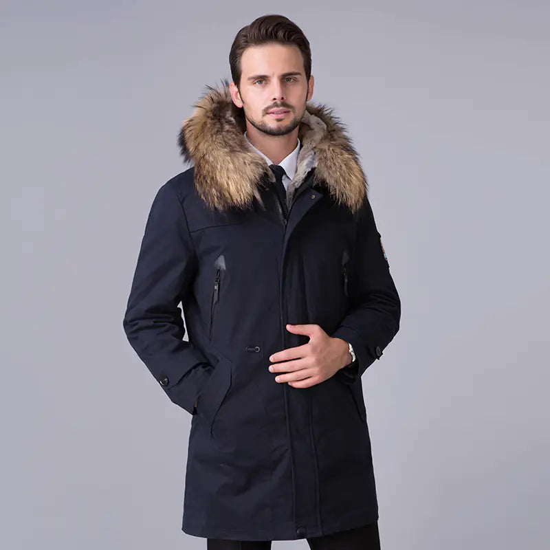 Men's Slim Fit Hooded Leather Fur Coat (Winter)