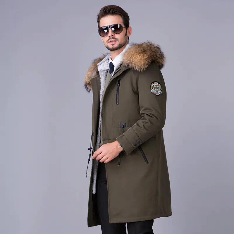 Men's Slim Fit Hooded Leather Fur Coat (Winter)