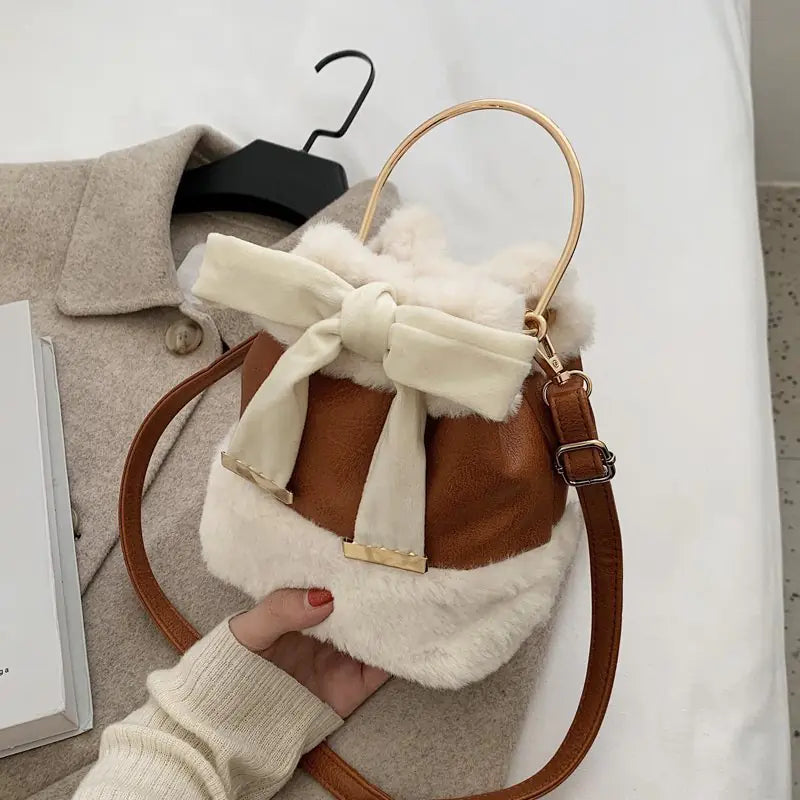 Faux Fur Bucket Bag for Women – Trendy Winter Shoulder Bag