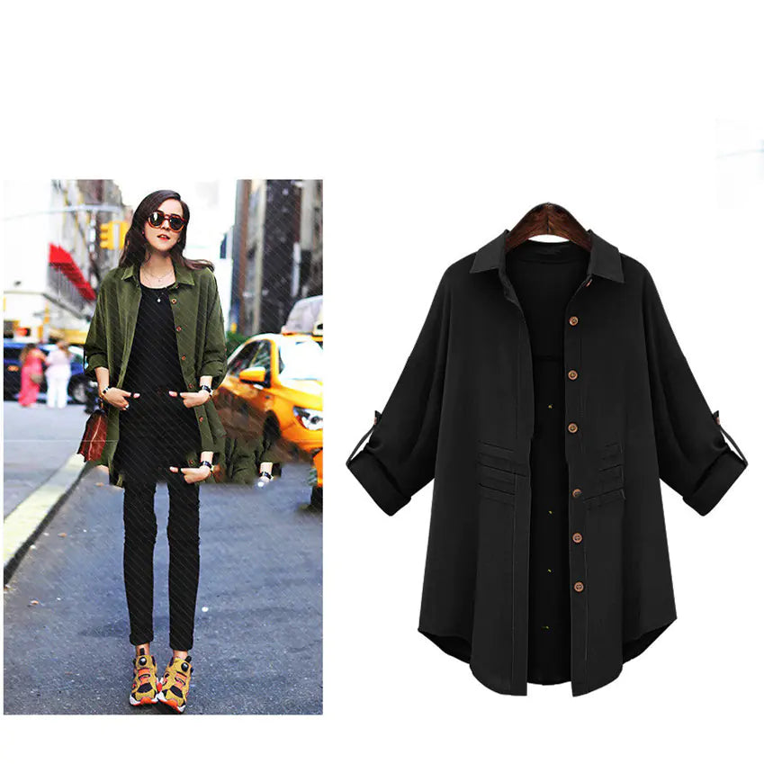Plus Size Long Sleeve Casual Shirt Jacket for Women