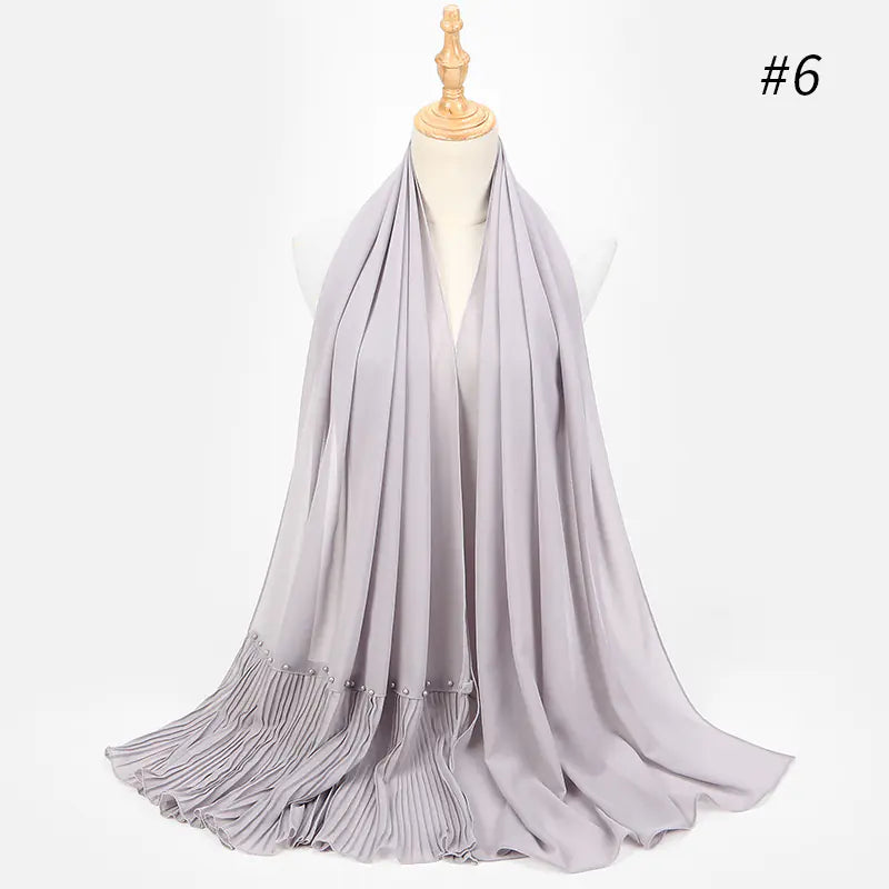 Premium Pearl Chiffon Muslim Hijab – 23 Colors Long Crimped Scarf for Women | Soft Lightweight Modest Headscarf"