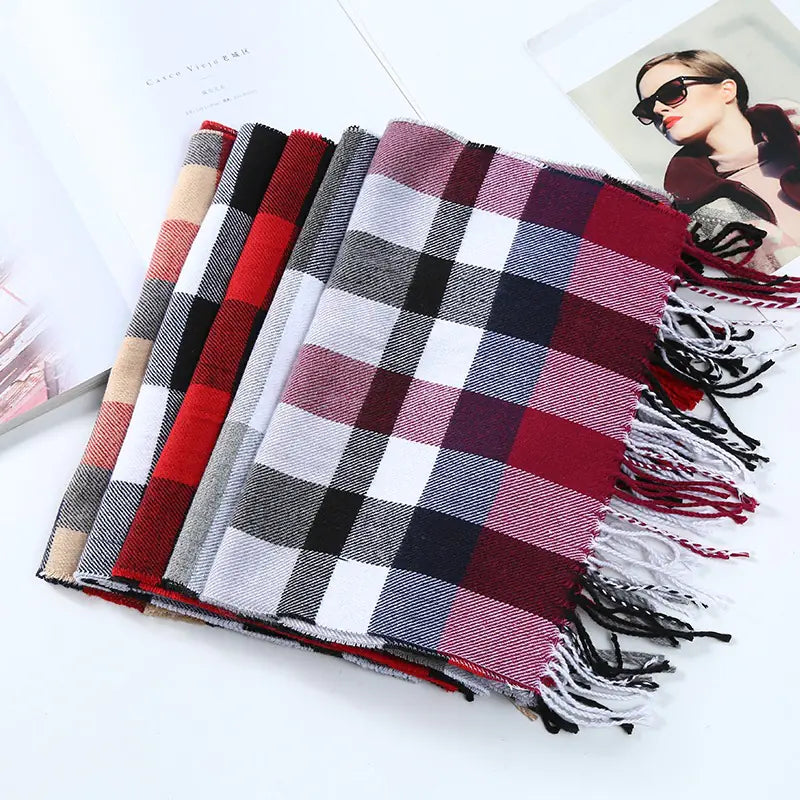 Thick Plaid Winter Scarf for Women — Warm Soft Cashmere-Feel Shawl | Cozy Long Winter Fashion Wrap