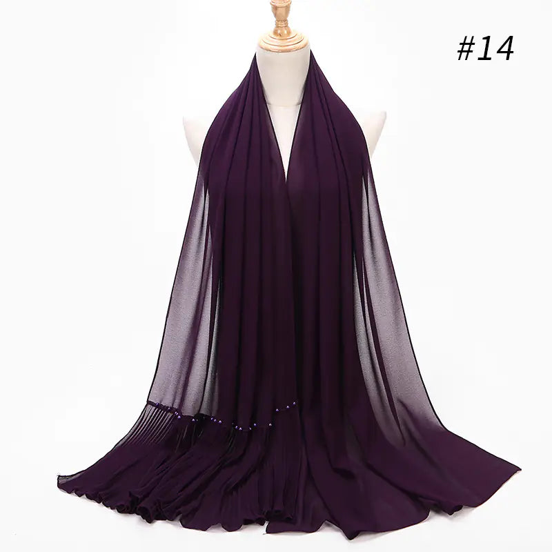 Premium Pearl Chiffon Muslim Hijab – 23 Colors Long Crimped Scarf for Women | Soft Lightweight Modest Headscarf"