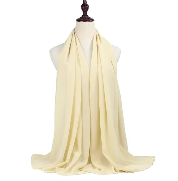 Elegant Pearl Chiffon Scarf - Solid Color Muslim Shawl (Women's)