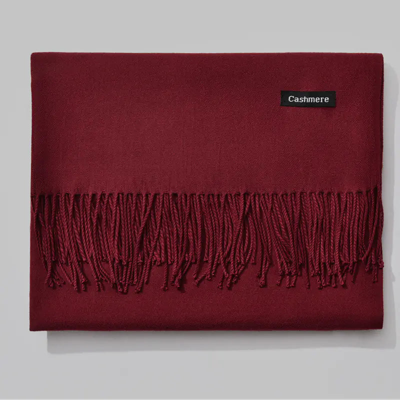 Solid Color Cashmere Feel Scarf with Fringes – Soft Winter Shawl for Women