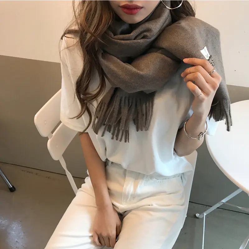 Women's Solid Color Thick Cashmere Scarf Shawl