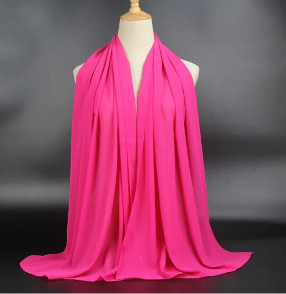 Elegant Pearl Chiffon Scarf - Solid Color Muslim Shawl (Women's)