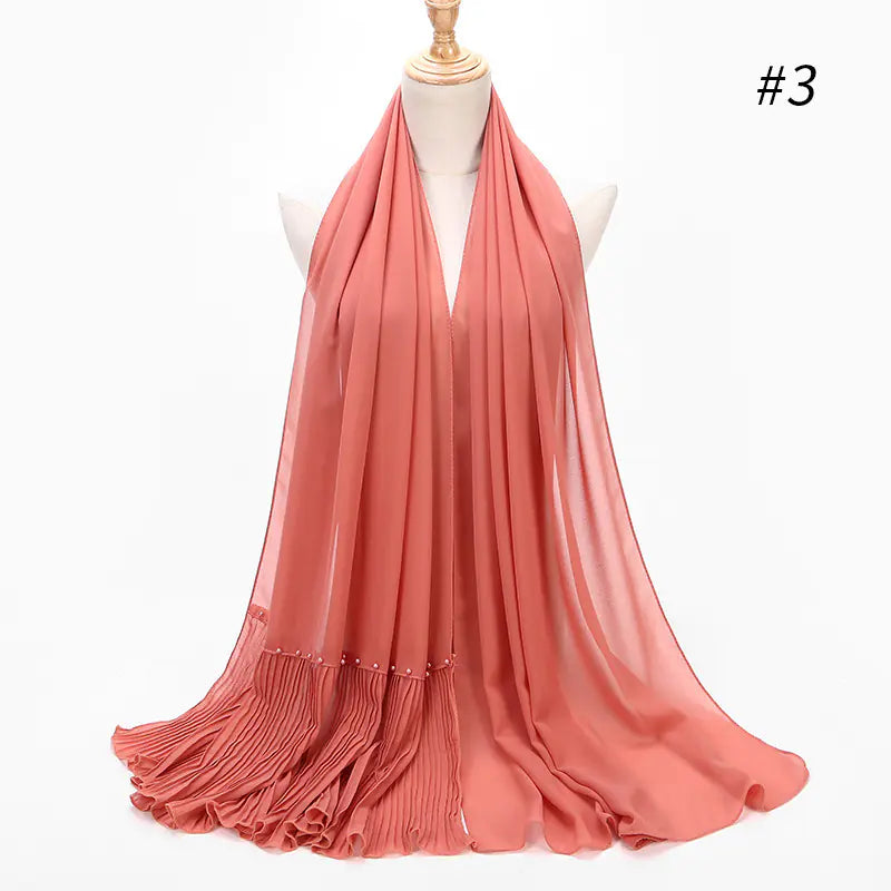 Premium Pearl Chiffon Muslim Hijab – 23 Colors Long Crimped Scarf for Women | Soft Lightweight Modest Headscarf"