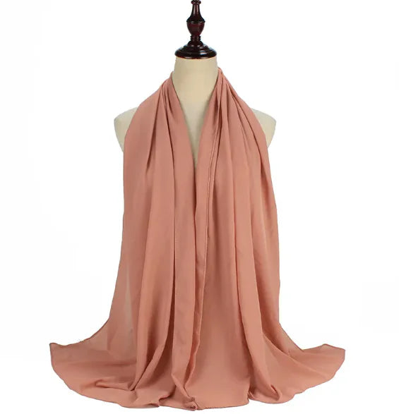 Elegant Pearl Chiffon Scarf - Solid Color Muslim Shawl (Women's)